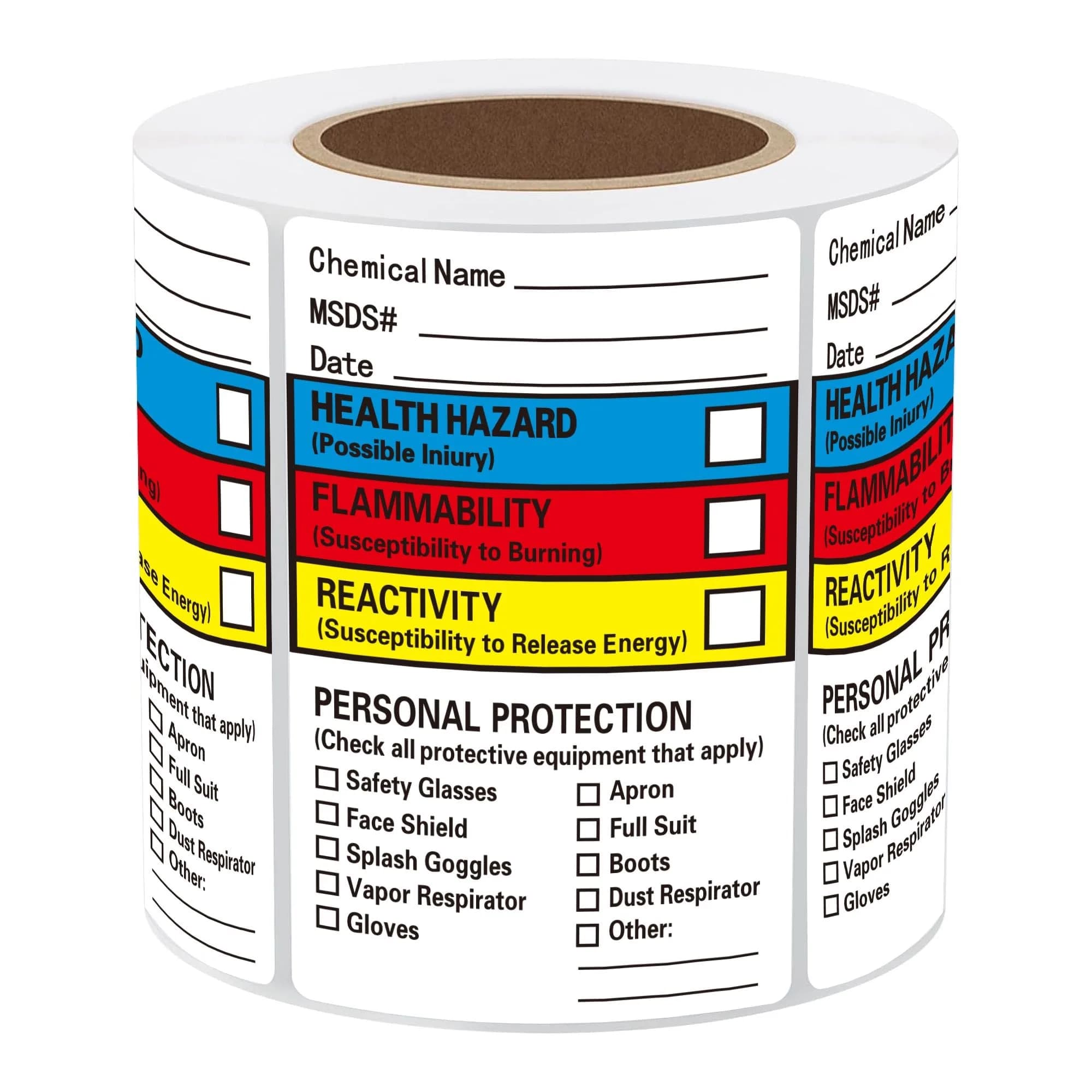 Well Tile Chemical Safety Data Labels MSDS Stickers 2x3 Inch | OSHA-Compliant Hazard Communication — Red, Blue, Yellow