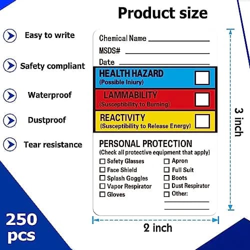 Well Tile Chemical Safety Data Labels MSDS Stickers 2x3 Inch | OSHA-Compliant Hazard Communication thumbnail 2