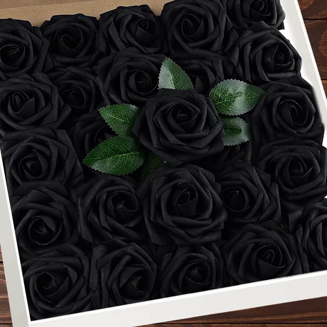 Higfra Black 25pcs Artificial Foam Roses with Stems | Realistic Look for DIY Bouquets & Decor - main product image