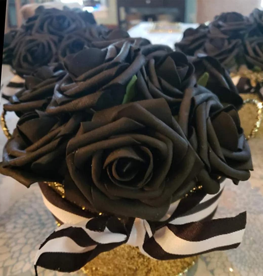 Higfra Black 25pcs Artificial Foam Roses with Stems | Realistic Look for DIY Bouquets & Decor - view 7