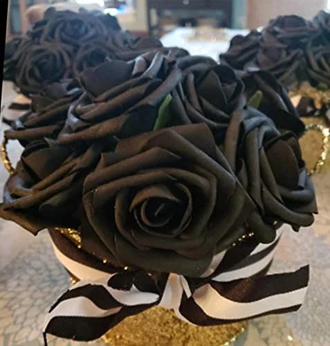 Higfra Black 25pcs Artificial Foam Roses with Stems | Realistic Look for DIY Bouquets & Decor thumbnail 7