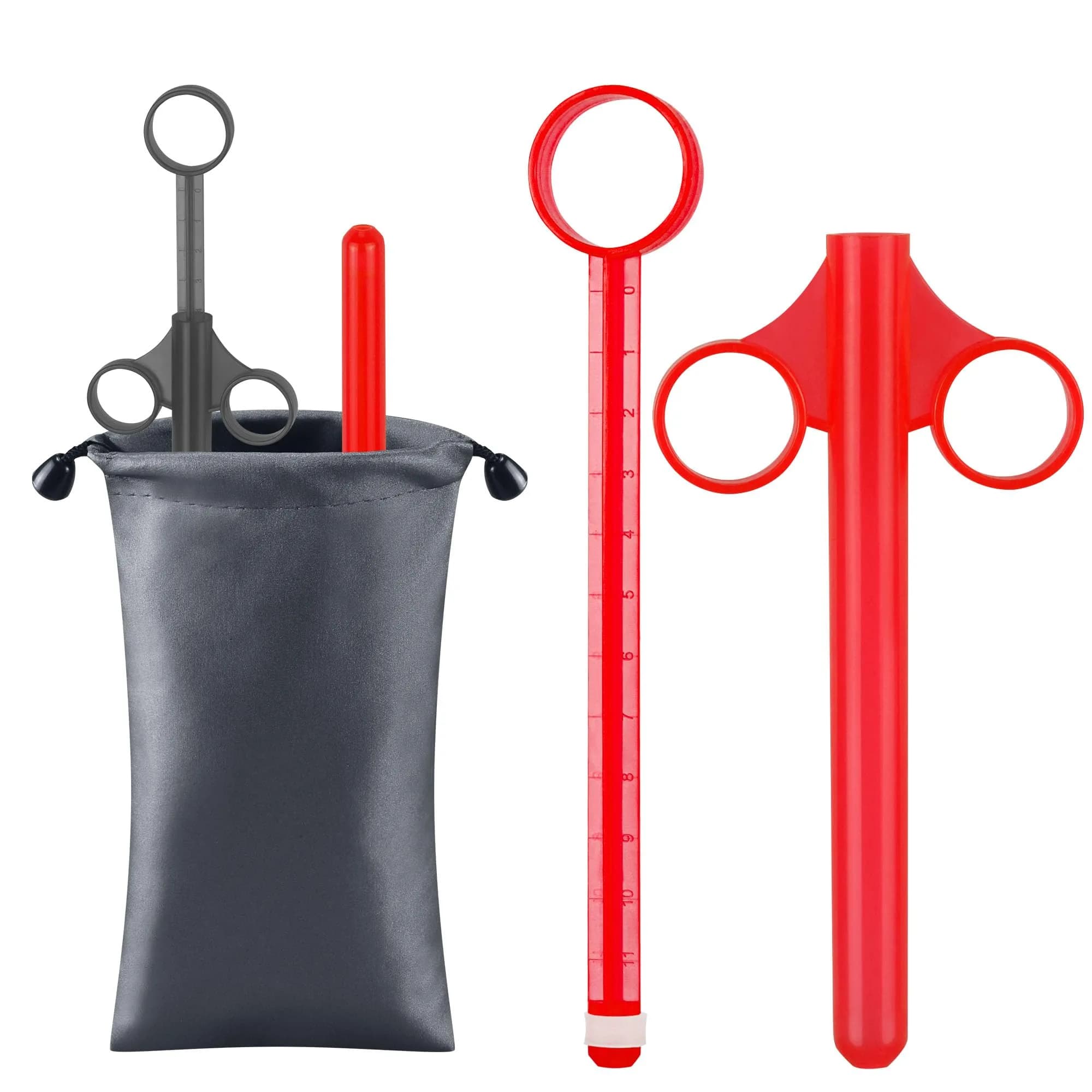 NEWJINDA Black Red 2-Piece Lube Applicator Syringe Set with Storage Bag | Precise 10ml Scale & Easy-Grip Design