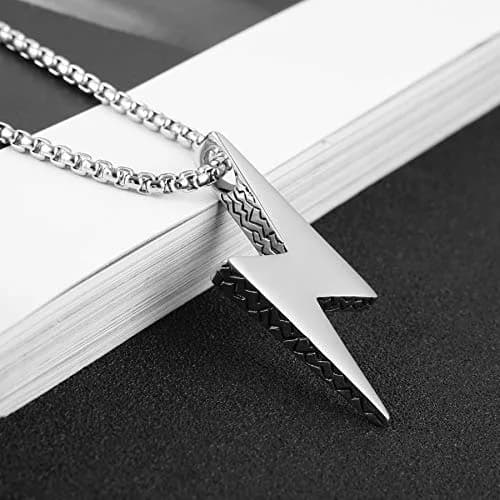 AsAlways Lightning Bolt Necklace for Men, with 22"+2" Rolo Chain | Strength & Power Accessory thumbnail 4
