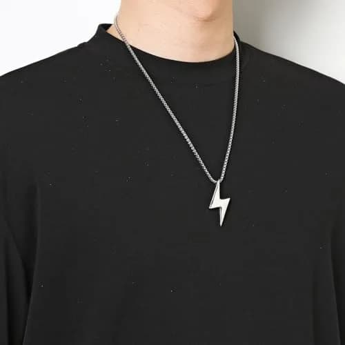AsAlways Lightning Bolt Necklace for Men, with 22"+2" Rolo Chain | Strength & Power Accessory thumbnail 3