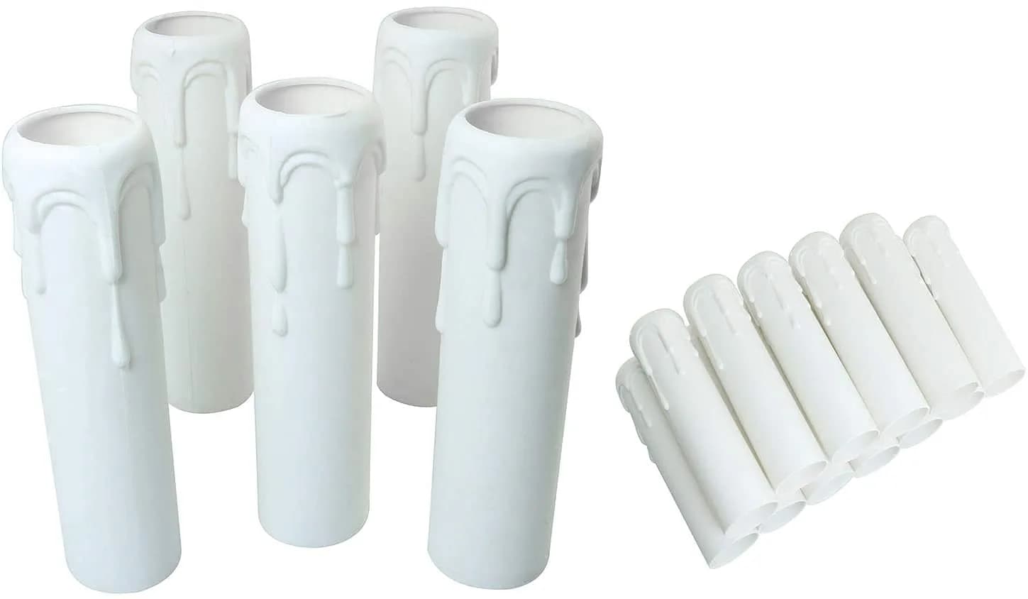 Longdex E12 Candelabra Base Sleeves 25x100mm (1x4 Inch) White Antique Candle Light Sockets 12-Pack | Realistic Wax Bead Effect