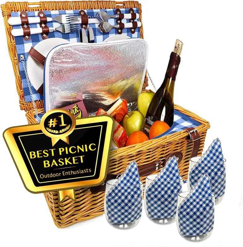 Nature Gear Picnic Basket, Wicker Set for 4 | Insulated & Stylish Outdoor Carry thumbnail 2