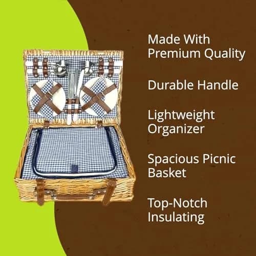 Nature Gear Picnic Basket, Wicker Set for 4 | Insulated & Stylish Outdoor Carry thumbnail 8