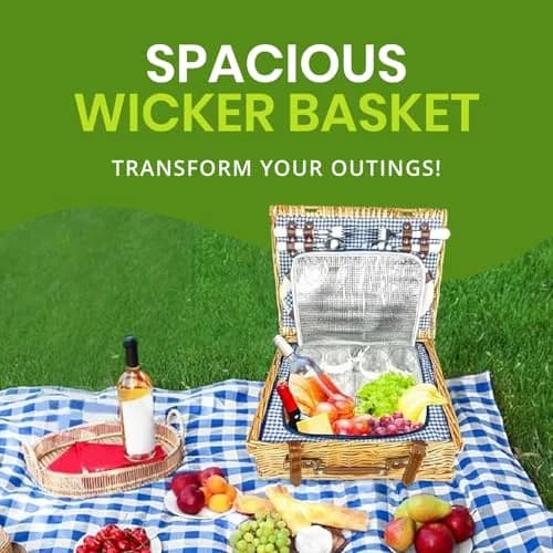 Nature Gear Picnic Basket, Wicker Set for 4 | Insulated & Stylish Outdoor Carry thumbnail 5