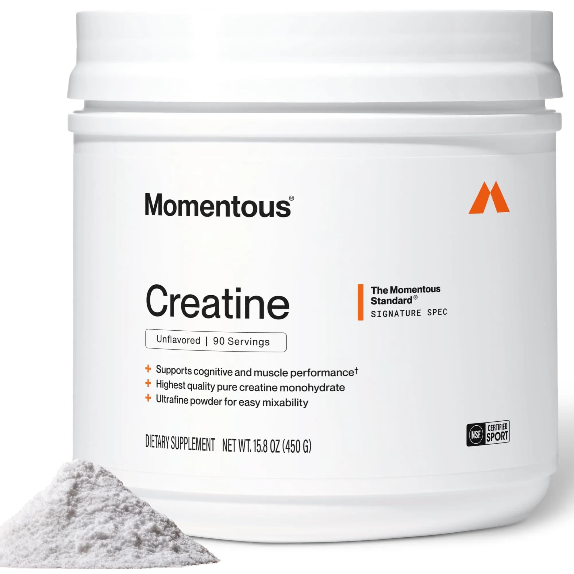 Momentous Unflavored Creatine Monohydrate Powder - 90 Servings | NSF Certified for Sport - main product image