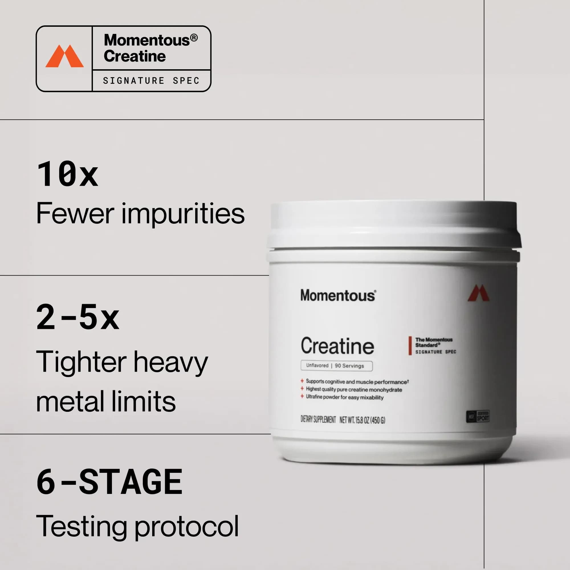 Momentous Unflavored Creatine Monohydrate Powder - 90 Servings | NSF Certified for Sport - view 3