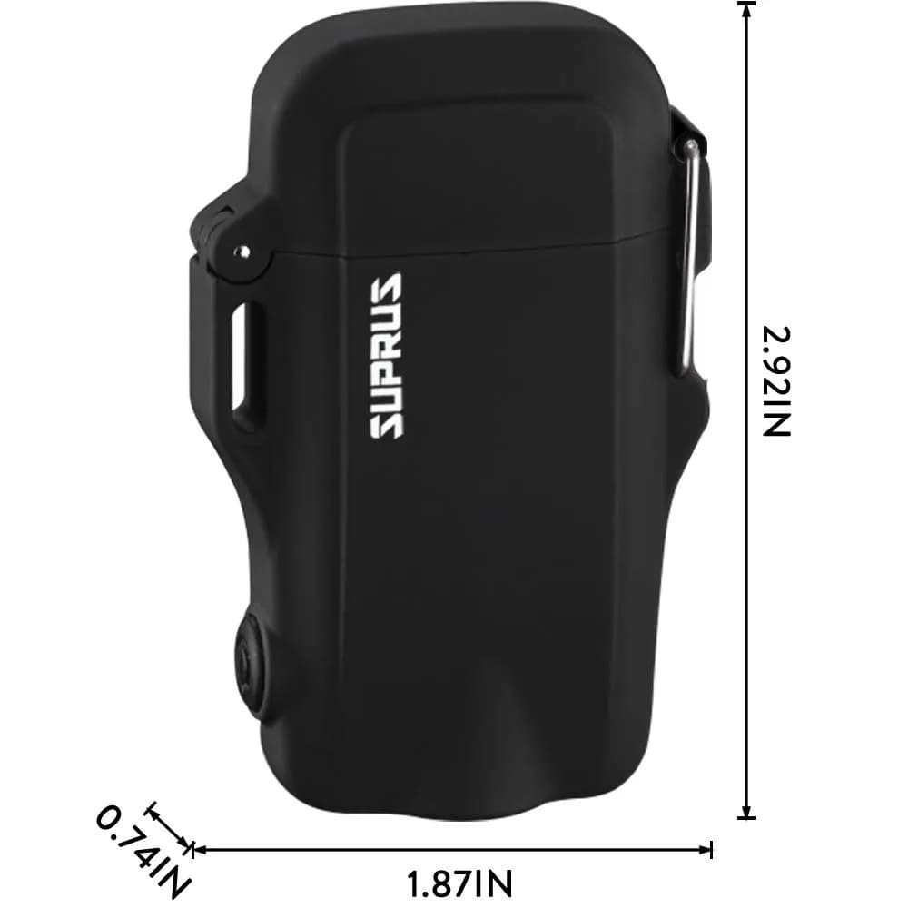 SUPRUS Waterproof Dual Arc Electric Lighter with Flashlight & Whistle Lanyard | Windproof Rechargeable Plasma Lighter