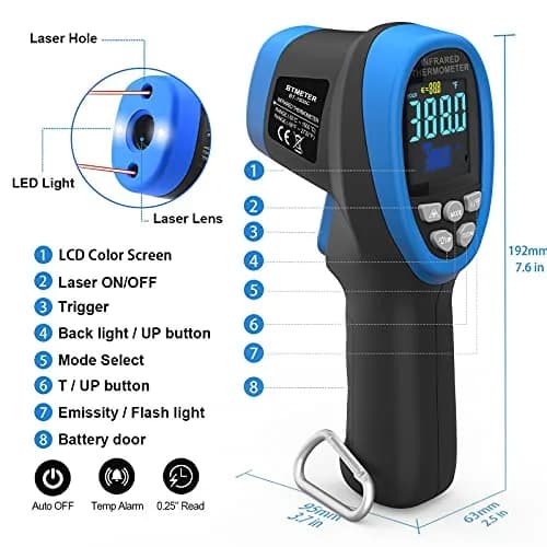 BTMETER BT-1500C Infrared Thermometer -58℉ to 2732℉ | Non Contact Laser IR Gun thumbnail 5