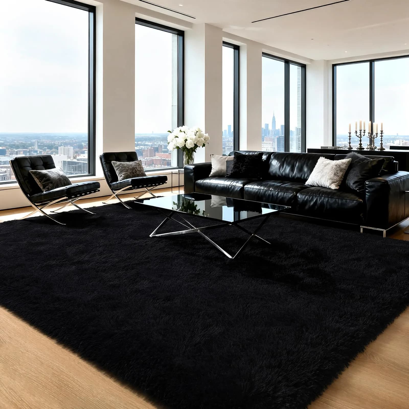 HOMORE Black Rug for Bedroom 4x6 | Fluffy Non Slip Area Rug for Kids Room — Black
