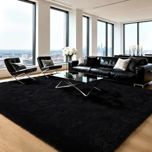 HOMORE Black Rug for Bedroom 4x6 | Fluffy Non Slip Area Rug for Kids Room thumbnail 1