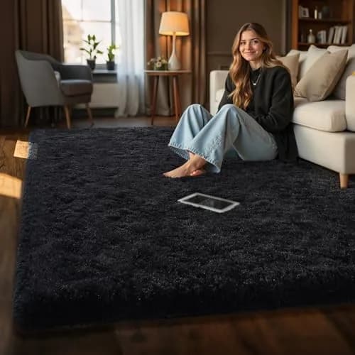 HOMORE Black Rug for Bedroom 4x6 | Fluffy Non Slip Area Rug for Kids Room thumbnail 7