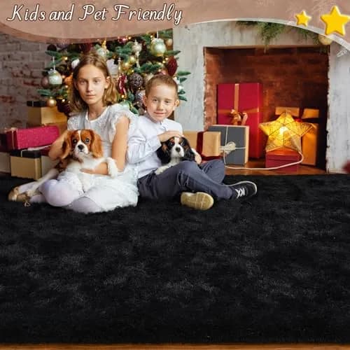 HOMORE Black Rug for Bedroom 4x6 | Fluffy Non Slip Area Rug for Kids Room thumbnail 8