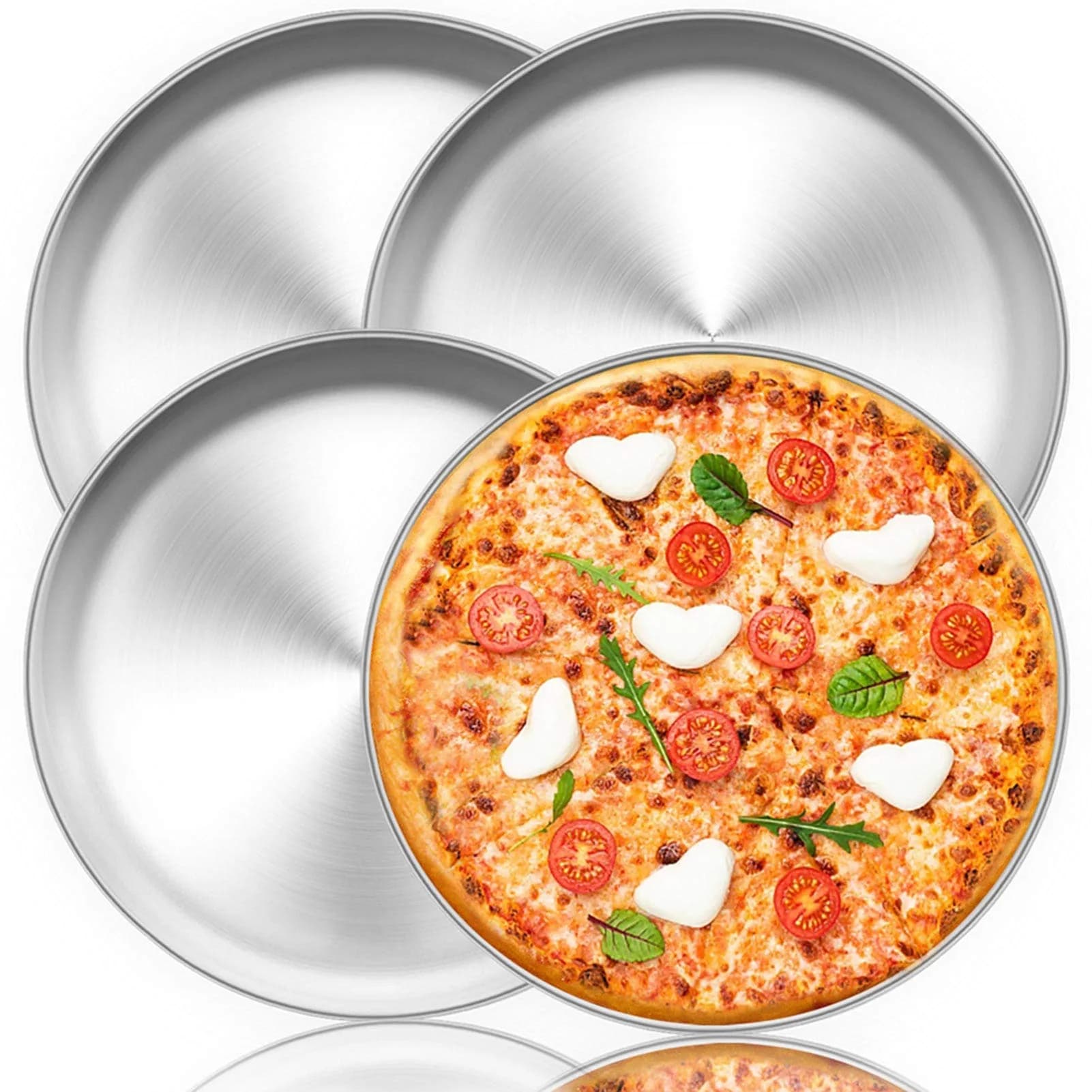 TeamFar 12 Inch Pizza Pan | Stainless Steel Baking Tray Set of 4 | Rust-Resistant & Dishwasher Safe - main product image