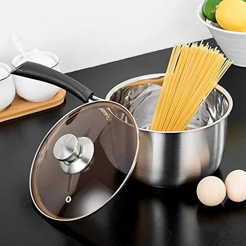 TeamFar 2 Quart Stainless Steel Saucepan with Lid | 1.89 L (2 qt) Milk Pot for Small Batches thumbnail 5