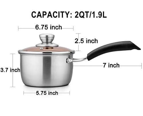 TeamFar 2 Quart Stainless Steel Saucepan with Lid | 1.89 L (2 qt) Milk Pot for Small Batches thumbnail 6
