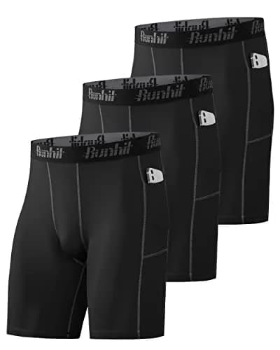 Runhit Men's Compression Shorts with Pockets 3 Pack | Moisture-Wicking, Flatlock Stitching, Elastic Waistband (X-Large) thumbnail 1