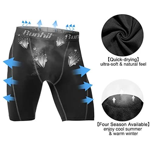 Runhit Men's Compression Shorts with Pockets 3 Pack | Moisture-Wicking, Flatlock Stitching, Elastic Waistband (X-Large) thumbnail 4