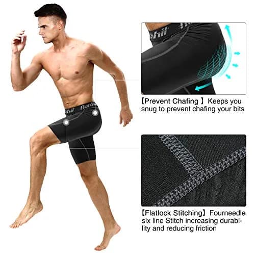 Runhit Men's Compression Shorts with Pockets 3 Pack | Moisture-Wicking, Flatlock Stitching, Elastic Waistband (X-Large) thumbnail 5