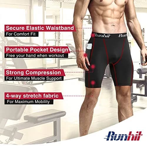 Runhit Men's Compression Shorts with Pockets 3 Pack | Moisture-Wicking, Flatlock Stitching, Elastic Waistband (X-Large) thumbnail 6
