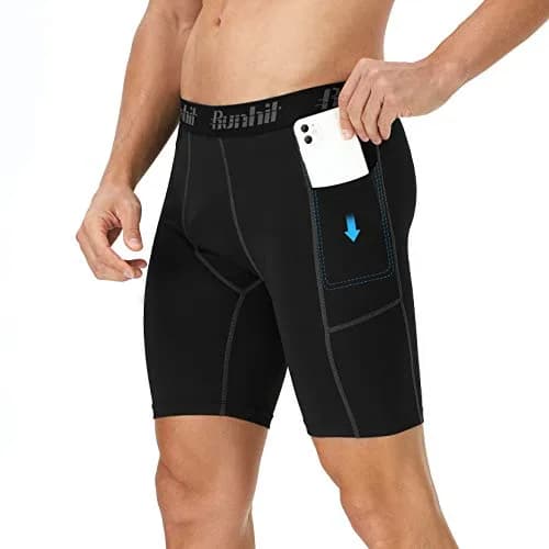 Runhit Men's Compression Shorts with Pockets 3 Pack | Moisture-Wicking, Flatlock Stitching, Elastic Waistband (X-Large) thumbnail 2