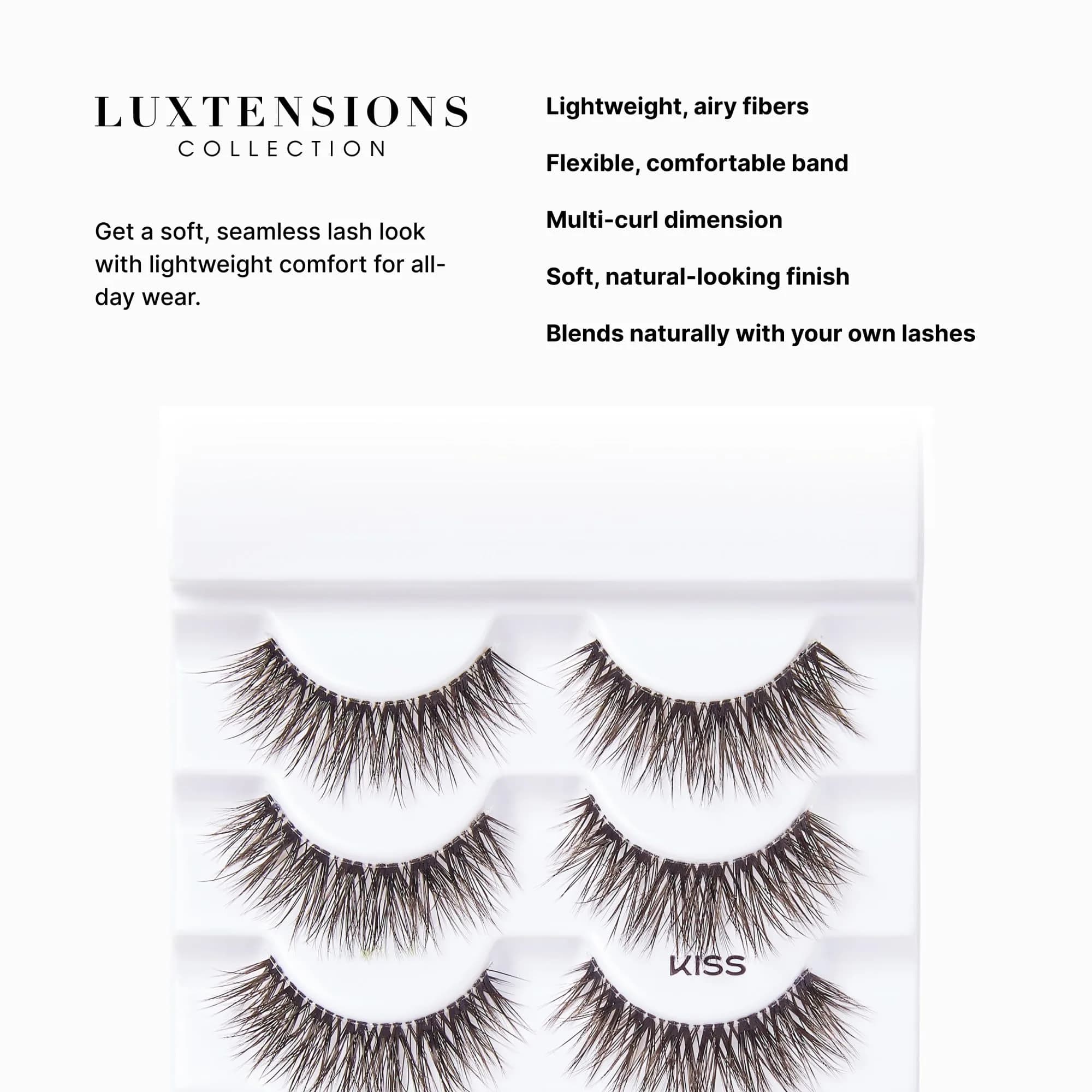 KISS Lash Couture LuXtensions False Eyelashes, Royal Satin, 1 Pair, 10mm Flat Lash | Natural Look Reusable D/C/J Curl Mix - view 6
