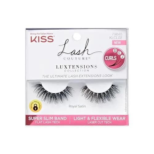 KISS Lash Couture LuXtensions False Eyelashes, Royal Satin, 1 Pair, 10mm Flat Lash | Natural Look Reusable D/C/J Curl Mix thumbnail 1