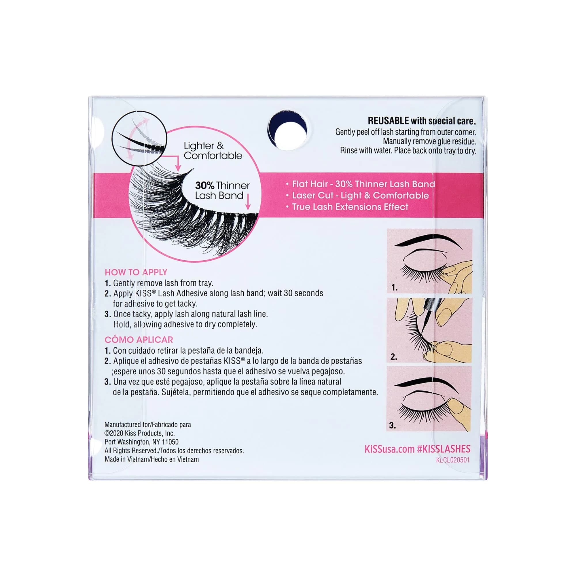 KISS Lash Couture LuXtensions False Eyelashes, Royal Satin, 1 Pair, 10mm Flat Lash | Natural Look Reusable D/C/J Curl Mix - view 9