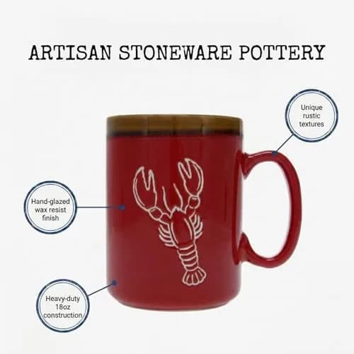 Cape Shore 18oz Hand Glazed Stoneware Mug with Lobster Design | Nautical Coffee Mug for Daily Use thumbnail 3