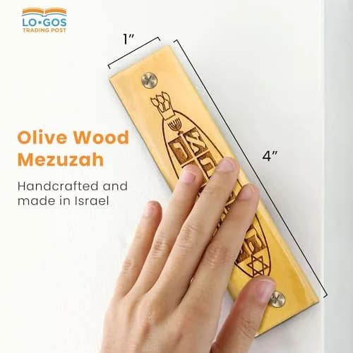 Logos Trading Post Olive Wood Mezuzah with Prayer Scroll | Handcrafted Religious Wall Decor from Israel thumbnail 2