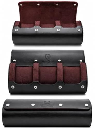 M Mirage Luxury Travel Watch Roll Case for Men, 3-Slot Watch Organizer & Display | Black Leather thumbnail 1