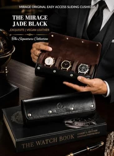 M Mirage Luxury Travel Watch Roll Case for Men, 3-Slot Watch Organizer & Display | Black Leather thumbnail 6