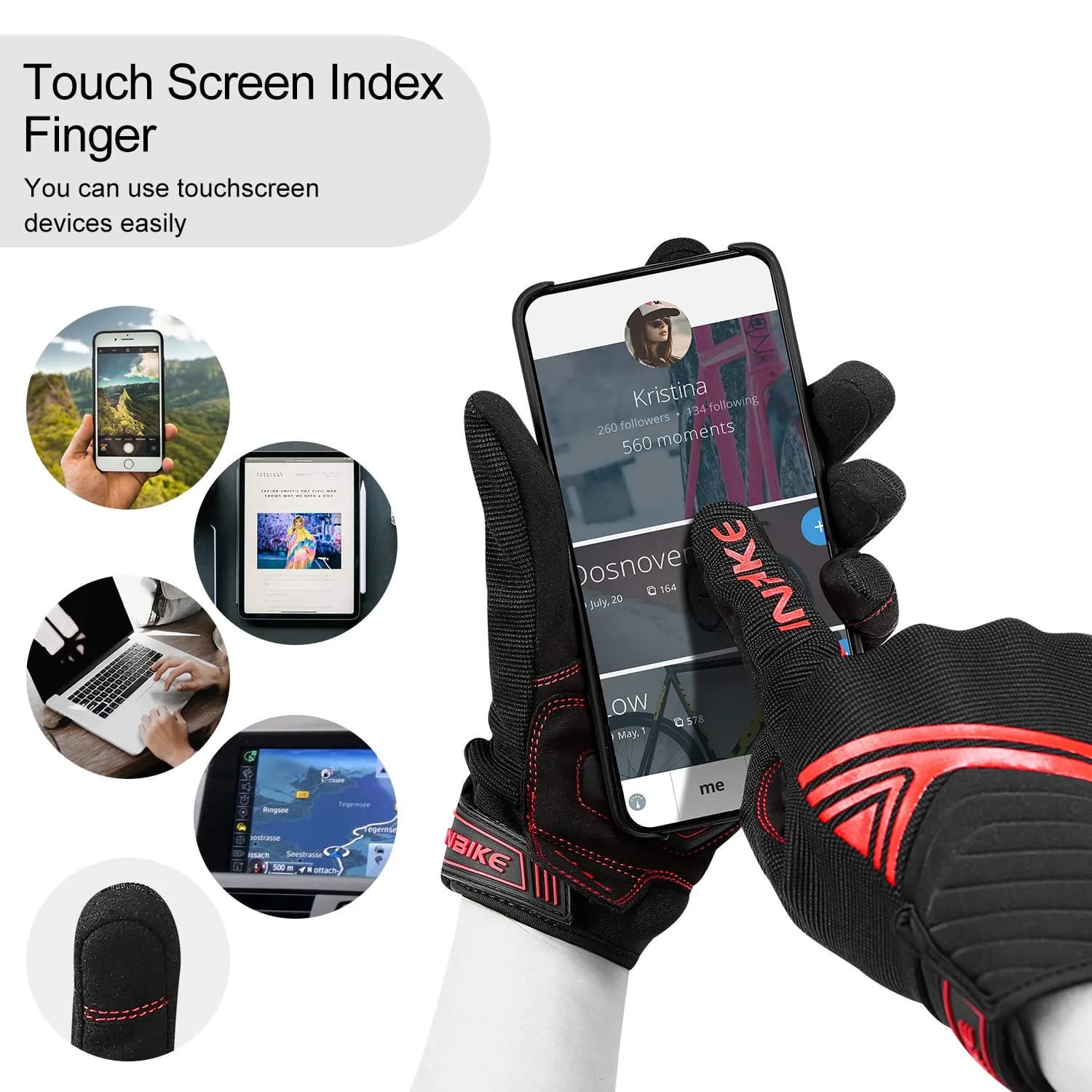 INBIKE Red Large Breathable Mesh Motorcycle Gloves with TPR Palm Pad & Touchscreen for Indian Roads thumbnail 4