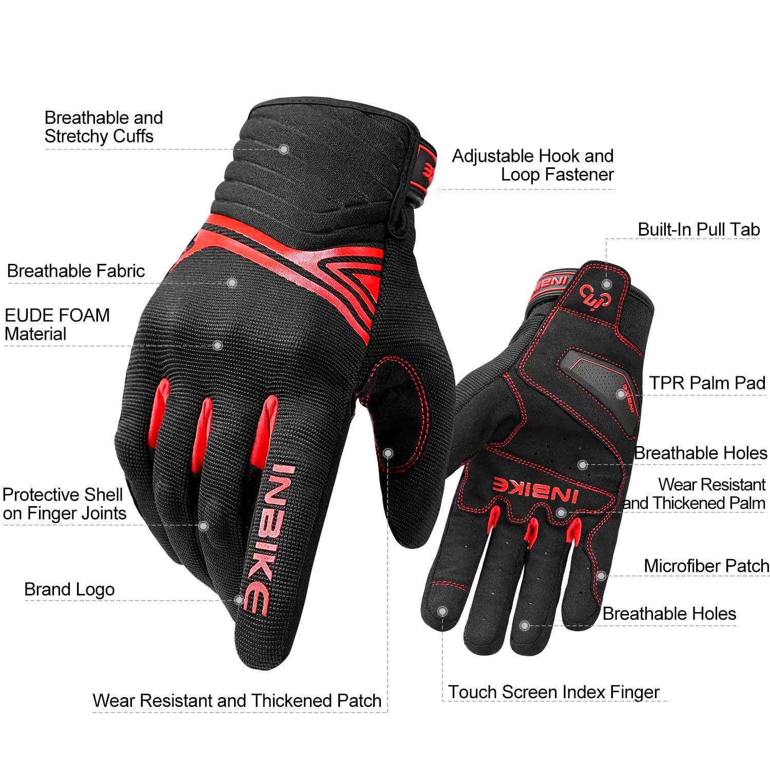 INBIKE Red Medium Motorcycle Gloves: Breathable Mesh with TPR Palm Pad & Touchscreen thumbnail 2