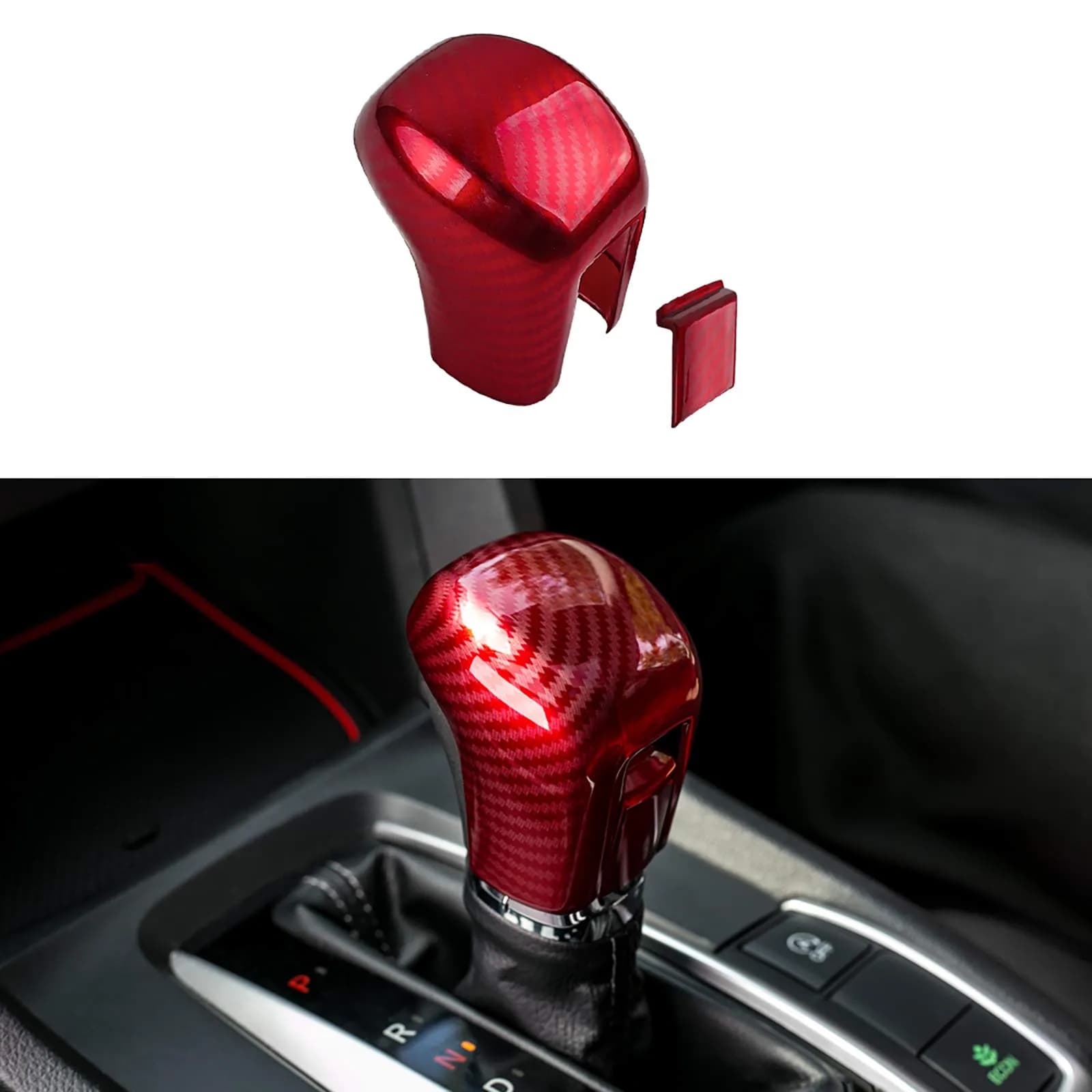 Thenice CVT Gear Shifting Knob Cover for Honda Civic 2016-2021 | Red Carbon Fiber Finish