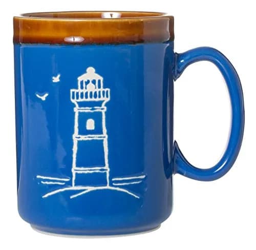 Cape Shore Hand Glazed Mug - Lighthouse | 18oz Blue Ceramic Coffee Cup with Nautical Design thumbnail 1