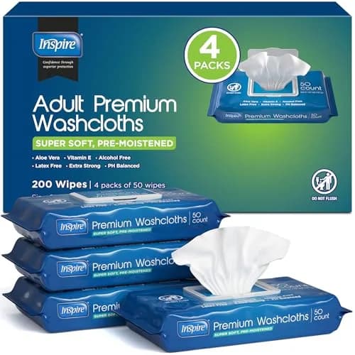 Inspire Adult Wet Wipes, Wash Cloths 200 Count | Hypoallergenic, Alcohol-Free, pH Balanced for Sensitive Skin thumbnail 1