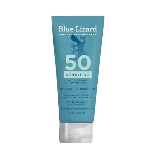Blue Lizard Sensitive Mineral Sunscreen Lotion SPF 50 29.5ml (1 Fl Oz) | Reef-Safe, Fragrance-Free, Hypoallergenic — Tube - 3 oz.