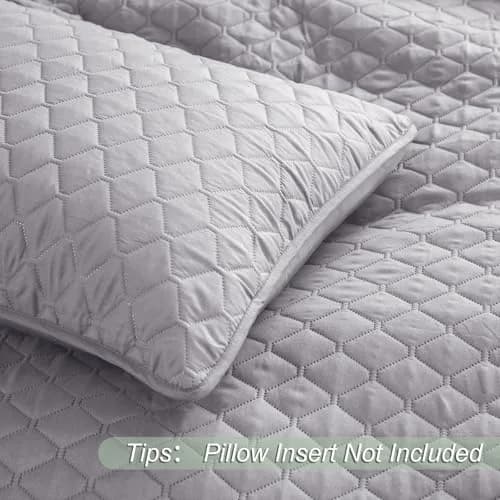 Exclusivo Mezcla Reversible Full Queen Quilt Bedding Set Light Grey | Lightweight Breathable All-Season Bed Coverlet with 2 Shams (220 x 240 cm / 86 x 96 Inch) thumbnail 5