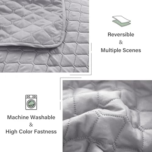 Exclusivo Mezcla Reversible Full Queen Quilt Bedding Set Light Grey | Lightweight Breathable All-Season Bed Coverlet with 2 Shams (220 x 240 cm / 86 x 96 Inch) thumbnail 6
