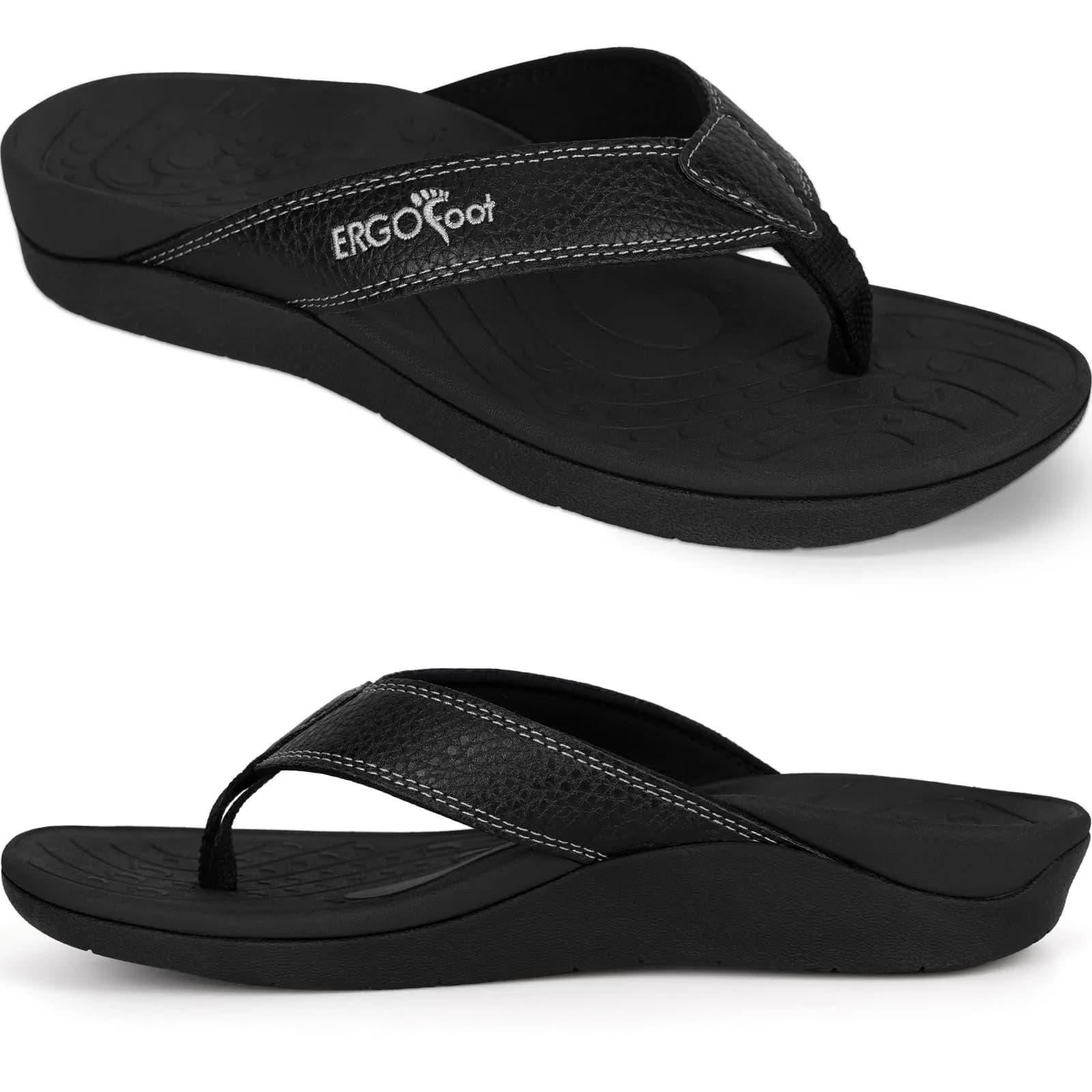ERGOfoot Orthotic Flip Flops with Arch Support for Men Women Black 3cm (1.18in) Heel — Black