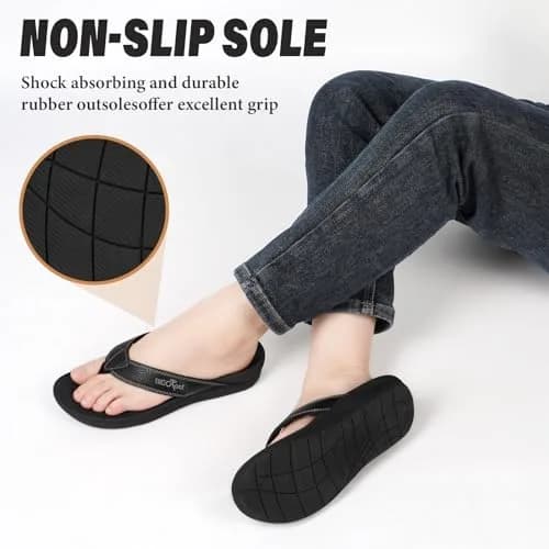 ERGOfoot Orthotic Flip Flops with Arch Support for Men Women Black 3cm (1.18in) Heel thumbnail 5