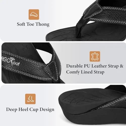 ERGOfoot Orthotic Flip Flops with Arch Support for Men Women Black 3cm (0.12in) Heel | Supportive Footwear for Plantar Fasciitis and Flat Feet thumbnail 4