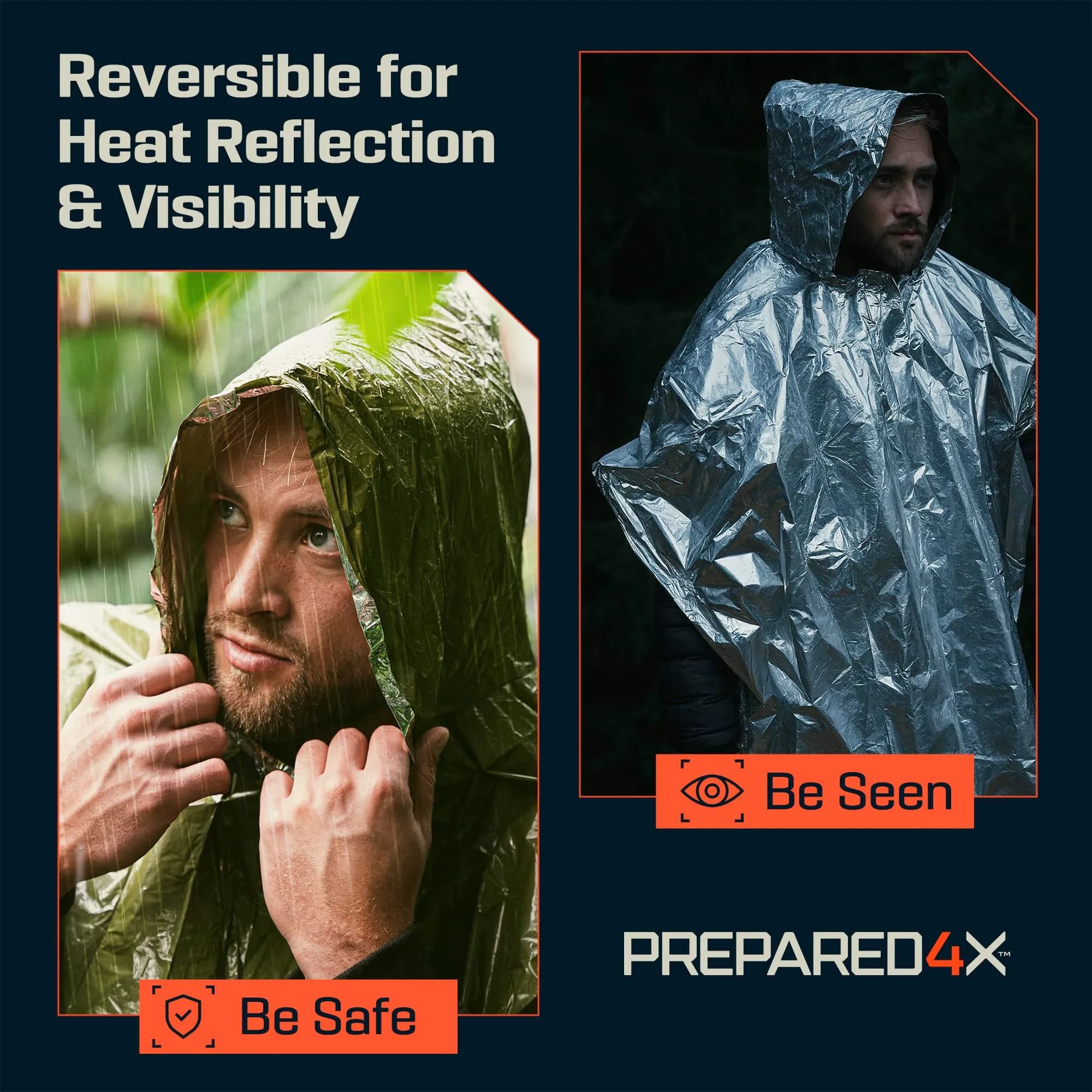 PREPARED4X Emergency Poncho with Mylar Blanket Liner 4-Pack | Waterproof & Wind-Resistant for Camping & Survival - view 4