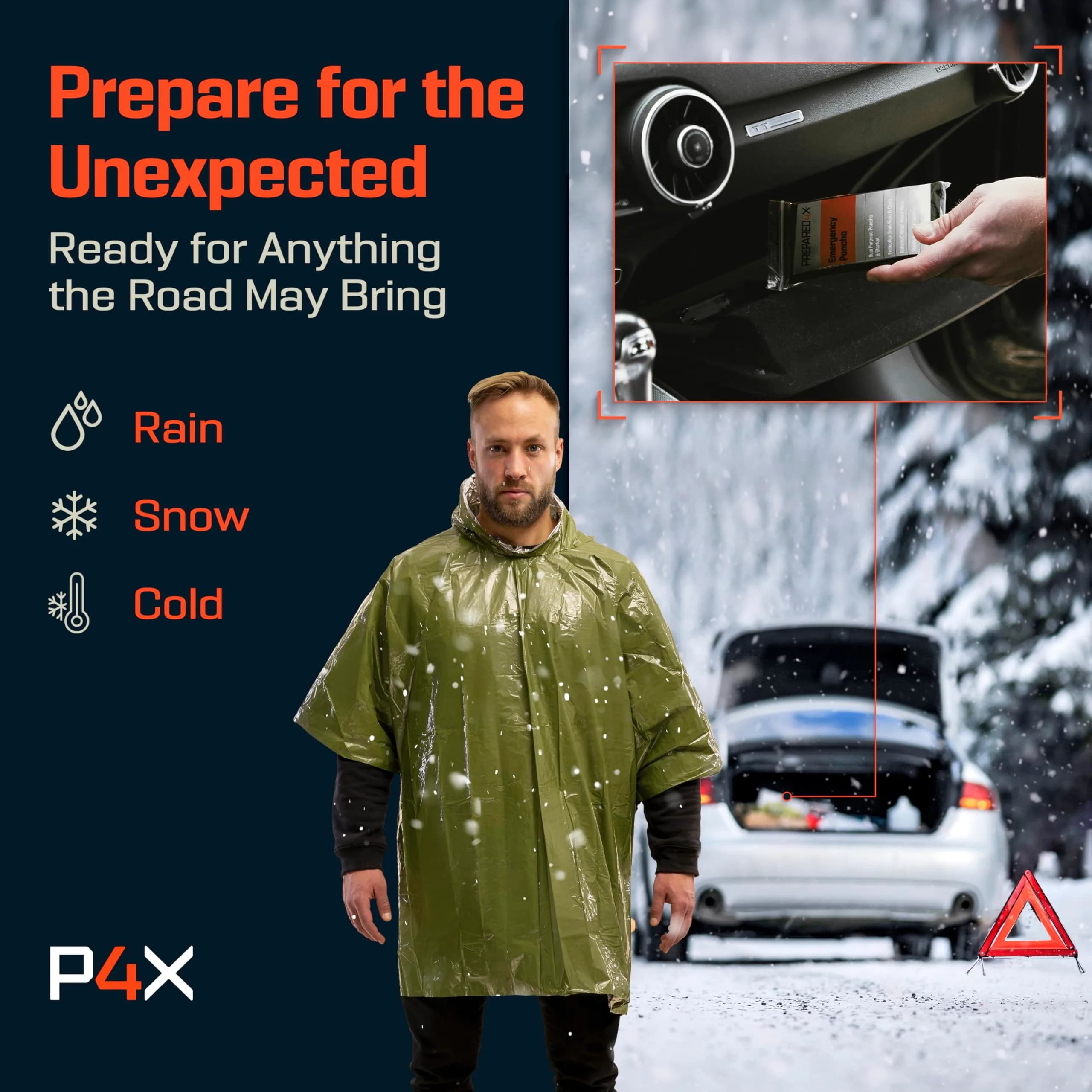 PREPARED4X Emergency Poncho with Mylar Blanket Liner 4-Pack | Waterproof & Wind-Resistant for Camping & Survival - view 6