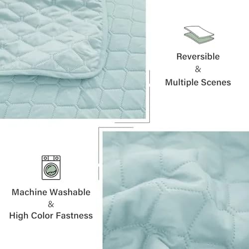 Exclusivo Mezcla Reversible Full Queen Quilt Bedding Set Light Blue | Lightweight Bedspreads with 2 Pillow Shams, Soft Microfiber, All Season Bed Coverlets for Bedroom Guest Room, 90x96 Inch thumbnail 6