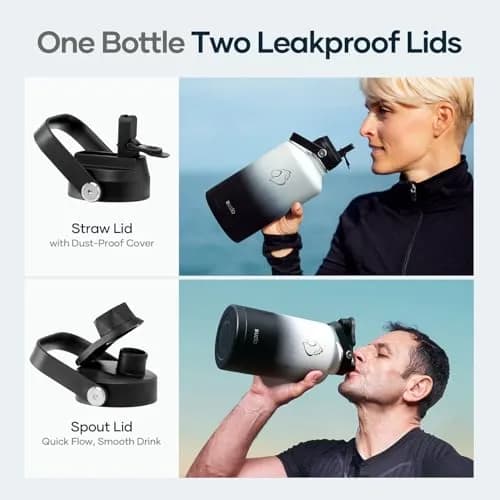 BUZIO 64 oz Insulated Stainless Steel Water Bottle with Dust-proof Lids | Keeps Cold 48H & Hot 24H | BPA-Free thumbnail 3